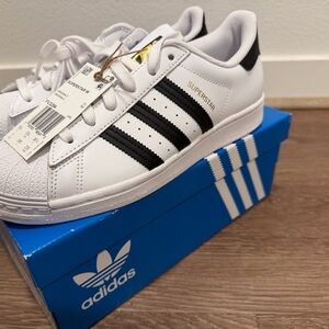 Adidas Kids Superstar Sneakers - White with Black Stripes